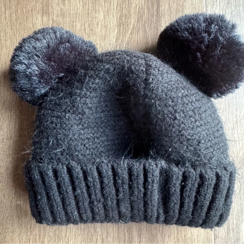 CC Toddler Girls Black Pom Pom Beanie Hat Knit Comfy Outdoor Cozy Casual Warm